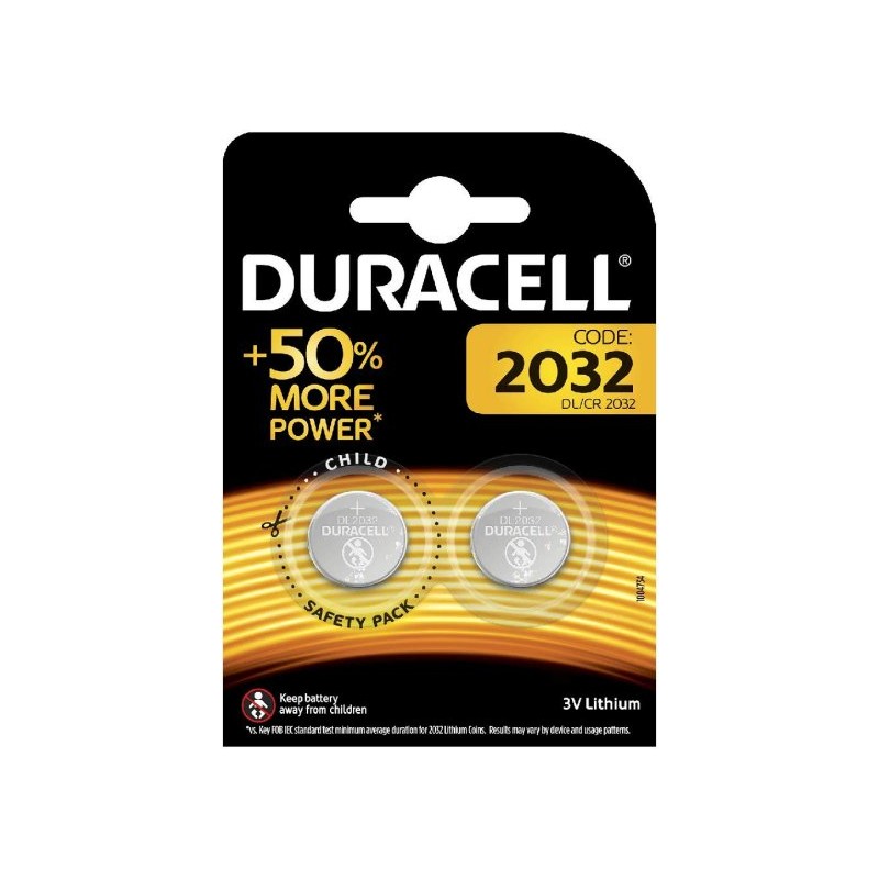 Pile bouton 2032 3V Duracell Pack de 2 DL2032 CR2032