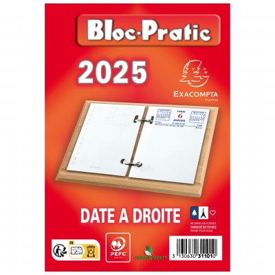 Ephéméride Bloc-pratic date à droite Recharge 8,2 x 12 cm - Rouge 31101E