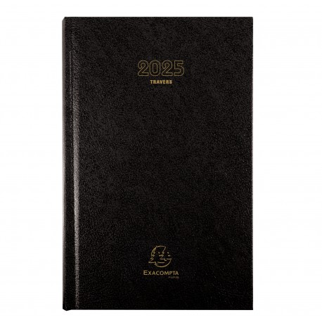 Agenda Journalier 2025 Exacompta Bureau Carré Travers 13,5 x 21 cm - Noir 38271E