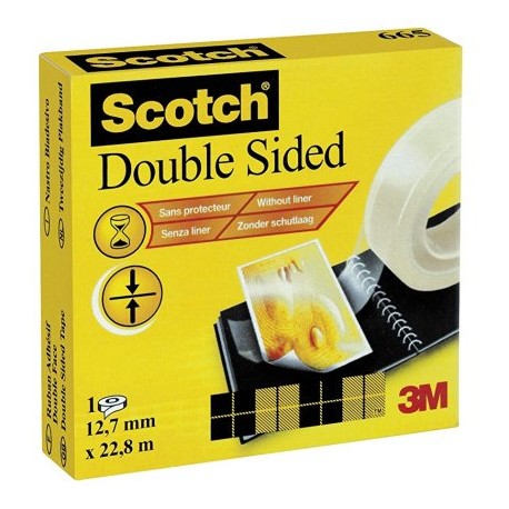 3M Scotch Ruban adhésif double face 665, 12 mm x 22,8 m